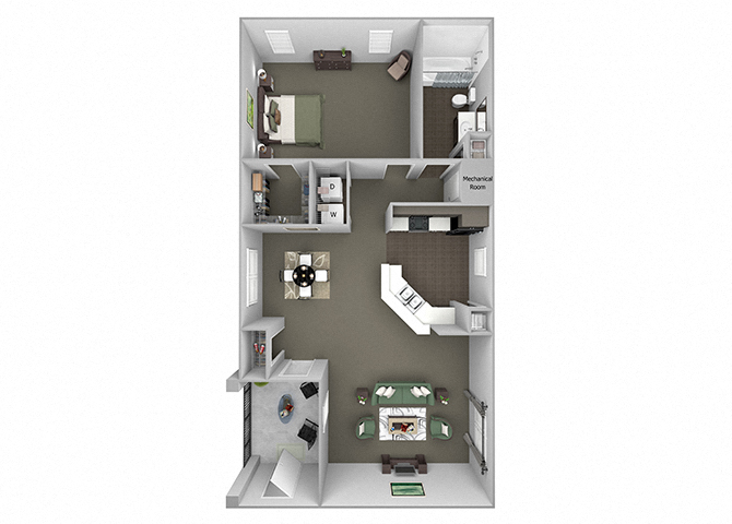 Floor plan for 1 bed, 1 bath, 1000 sqft